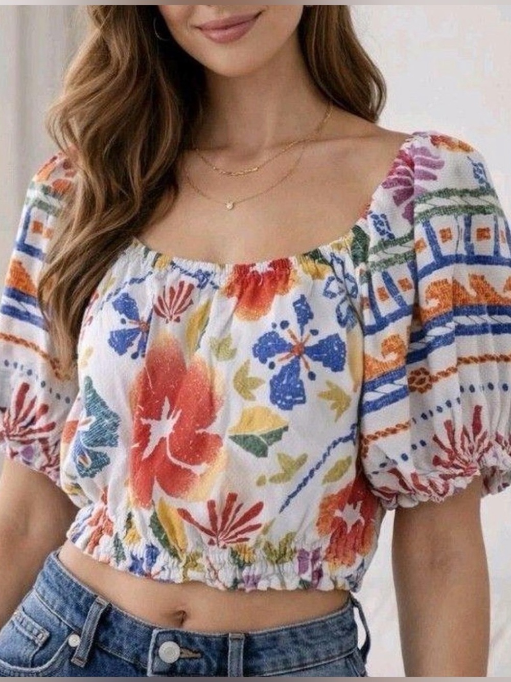 Cynthia Rowley Blouse Womens S  Multicolor Floral Off Shoulder Crop Top Resort